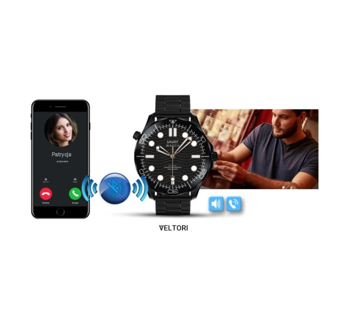 VELTORI VT150-1 Smartwatch Černý silikonový řemínek + černý náramek VELTORI VT150-1 Smartwatch Černý silikonový řemínek + černý náramek