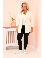 Dámská blazer z viskózy Plus Size s dlouhým rukávem a límcem ecru Dámská blazer z viskózy Plus Size s dlouhým rukávem a límcem ecru