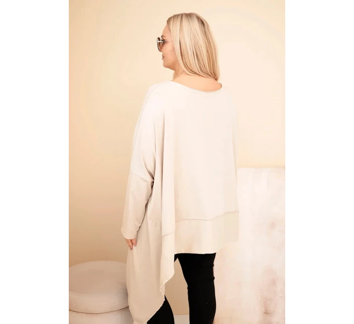 Dámská tunika Plus Size z bavlny s asymetrickým lemem béžová Dámská tunika Plus Size z bavlny s asymetrickým lemem béžová