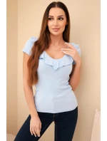 Dámská bavlněná blůza s dlouhým rukávem a lodičkovým výstřihem musztardová