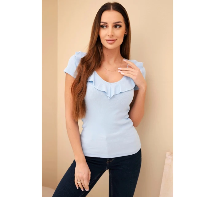 Dámská bavlněná blůza s dlouhým rukávem a lodičkovým výstřihem musztardová