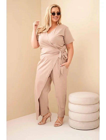 Dámský bavlněný overal Plus Size se zavazováním v pase fango