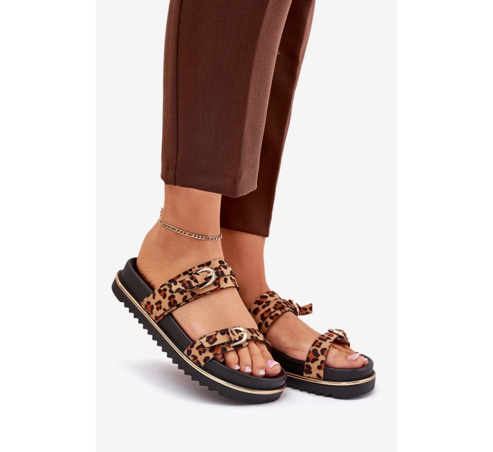 Dámské pantofle na platformě s pásky a sponami hnědé Ziferte Dámské pantofle na platformě s pásky a sponami hnědé Ziferte