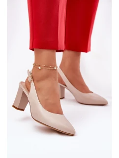 Pohodlné lodičky na podpatku model 21692903 Béžové - SERGIO LEONE