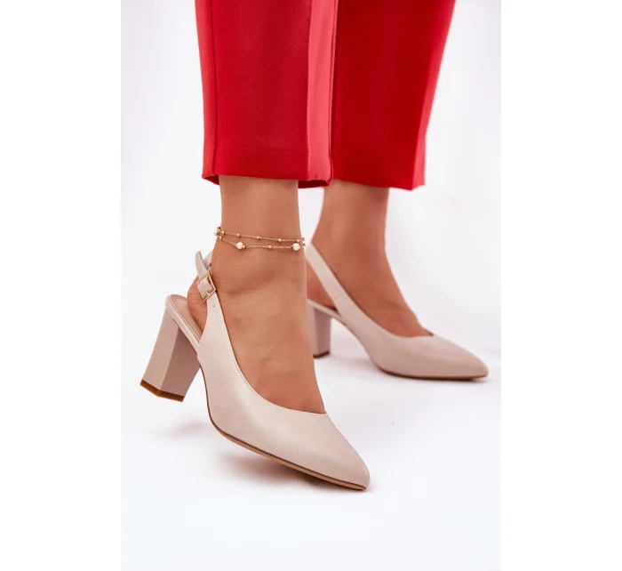 Pohodlné lodičky na podpatku model 21692903 Béžové - SERGIO LEONE