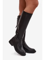 Zateplené dámské kozačky z pravé kůže na nízkém podpatku model 21713362 Černé - VINCEZA