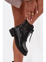 Kožené dámské workery s ozdobným detailem model 21714643 Černé - Maciejka