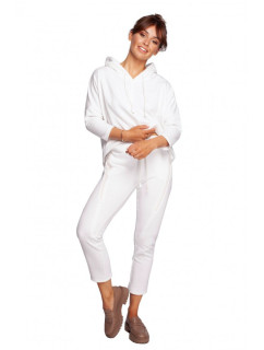 B240 Úzké pletené kalhoty s ozdobnými zipy - ecru