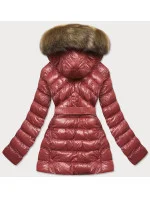 Lesklá zimní bunda ve vínové bordó barvě s mechovitou kožešinovou podšívkou (w674)