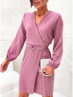 Elegantní přeložené obálkové šaty ve špinavě růžové barvě (8251)