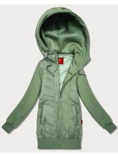 Dámská mikina v pistáciové barvě z různých materiálů s kapucí model 21787450 - LHD