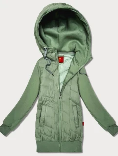 Dámská mikina v pistáciové barvě z různých materiálů s kapucí model 21787450 - LHD