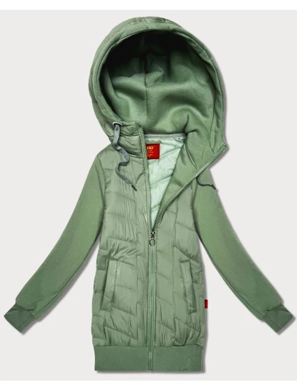 Dámská mikina v pistáciové barvě z různých materiálů s kapucí model 21787450 - LHD Dámská mikina v pistáciové barvě z různých materiálů s kapucí model 21787450 - LHD