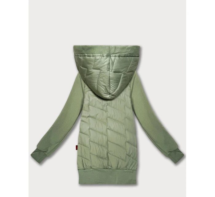 Dámská mikina v pistáciové barvě z různých materiálů s kapucí Goodlookin (AMG-175)