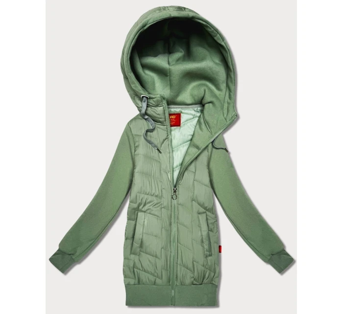 Dámská mikina v pistáciové barvě z různých materiálů s kapucí model 21787450 - LHD Dámská mikina v pistáciové barvě z různých materiálů s kapucí model 21787450 - LHD