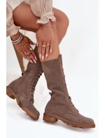 Semišové kotníkové boty s šněrováním do   tmavě béžové model 21707544 - Zazoo