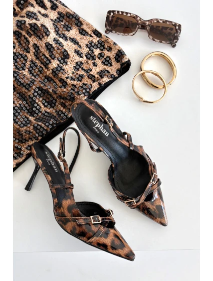 Lodičky s patou a pásky leopardí hnědé model 21711779 - Boto