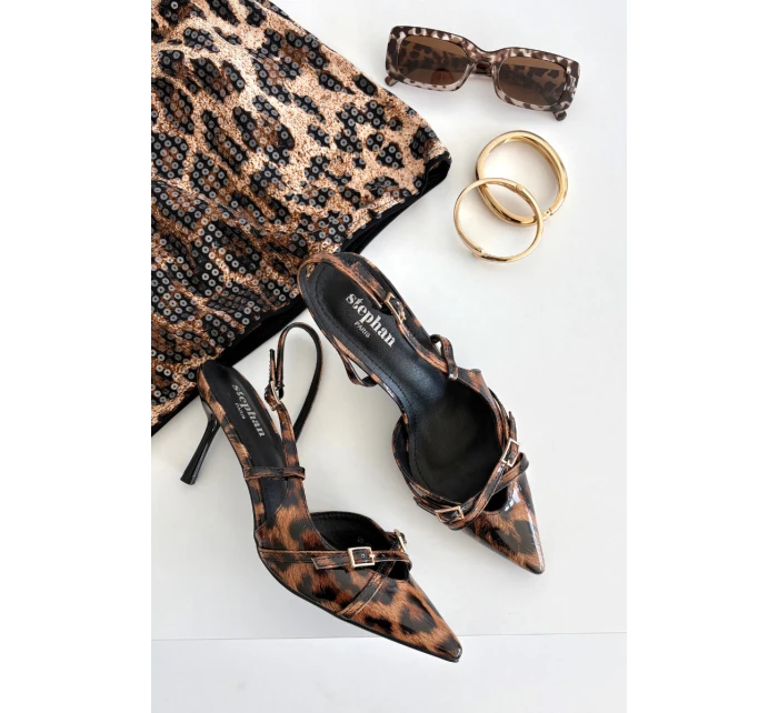 Lodičky s patou a pásky leopardí hnědé model 21711779 - Boto