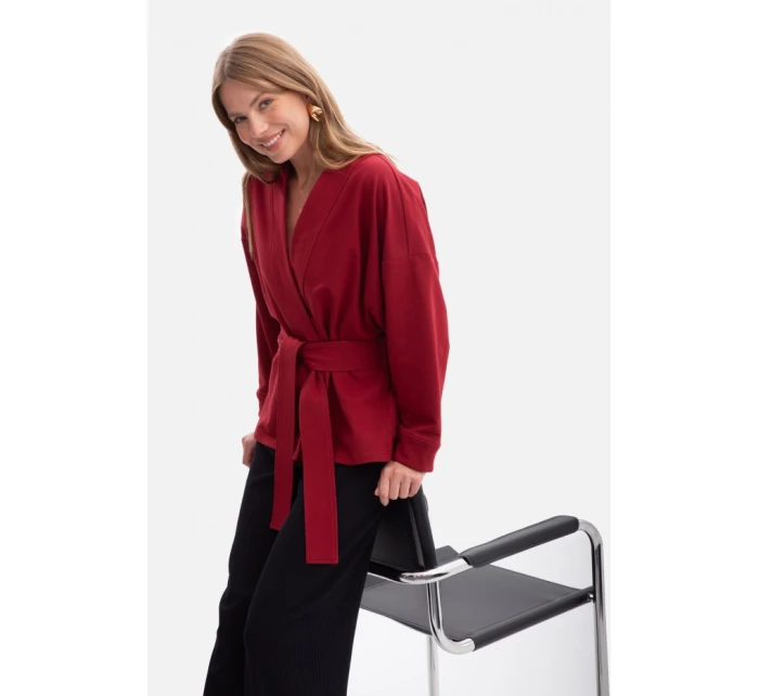 Pletené sako bez s otevřenou přední částí bordó model 21379800 - BeWear