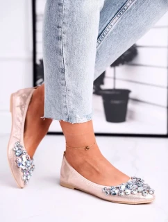 Kožené Baleríny S Ozdobnými Kameny Zlaté Crystal