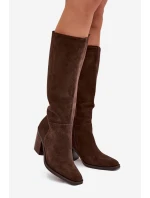 Dámské kozačky na sloupkovém podpatku se zipem Lissara – čokoládové, eko semiš Dámské kozačky na sloupkovém podpatku se zipem Lissara – čokoládové, eko semiš