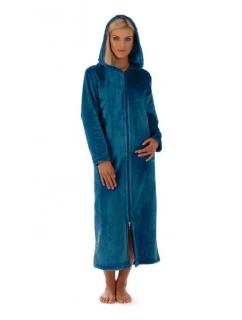 Unisex župan SIENA dlouhý s kapucí a se zipem 3656 6430 petrolejový - Vestis