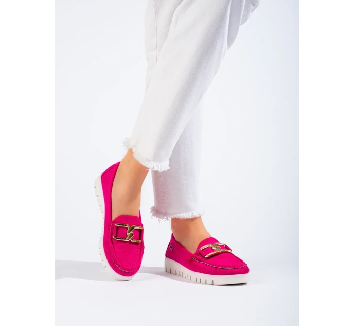 Pěkné dámské růžové mokasíny bez podpatku Pěkné dámské růžové mokasíny bez podpatku