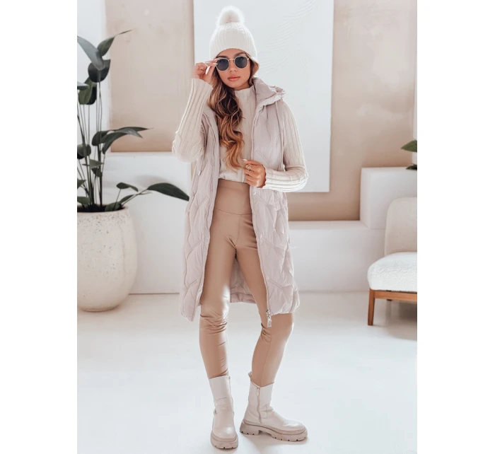 Dámská dlouhá prošívaná vesta s kapucí béžová FashionStreet TY5099
