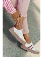 Kožené dámské sneakersy na platformě Zazoo N1234 béžovo-červené Kožené dámské sneakersy na platformě Zazoo N1234 béžovo-červené