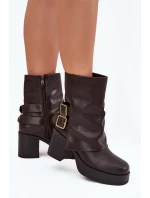 Dámské Botky Na Podpatku S Přezkami Čokoládové model 21704886 - Boto Dámské Botky Na Podpatku S Přezkami Čokoládové model 21704886 - Boto