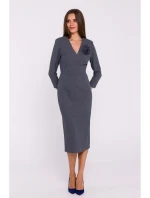 model 20503014 Květinové tužkové šaty šedé - STYLOVE model 20503014 Květinové tužkové šaty šedé - STYLOVE