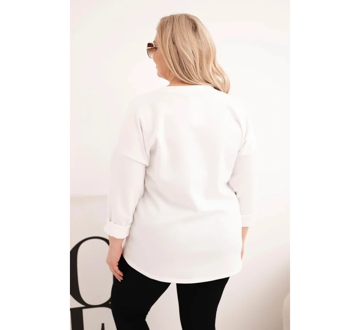 Dámská mikina Plus Size s nápisem a výstřihem do V ecru Dámská mikina Plus Size s nápisem a výstřihem do V ecru