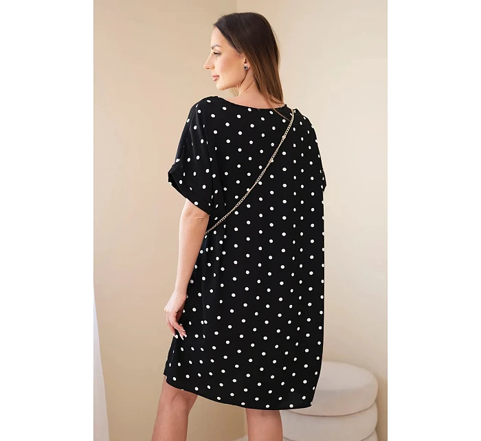 Dámské šaty s puntíky s krátkým rukávem a kabelkou černá Dámské šaty s puntíky s krátkým rukávem a kabelkou černá