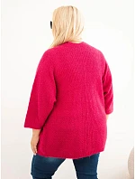 Dámský svetr Plus Size s kapsami bez zapínání fuchsiová