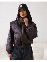 Pikowana kurtka oversize ze stójką czekoladowa model 22553216 - Moon