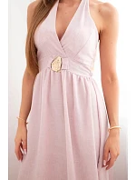 Dámské viskózové maxi šaty vázané na krku s ozdobnou sponou tmavě pudrově růžová Dámské viskózové maxi šaty vázané na krku s ozdobnou sponou tmavě pudrově růžová