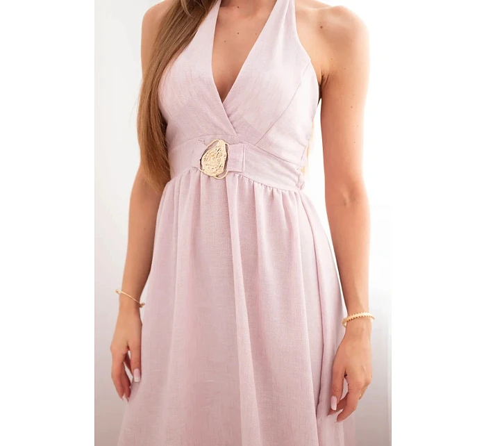 Dámské viskózové maxi šaty vázané na krku s ozdobnou sponou tmavě pudrově růžová Dámské viskózové maxi šaty vázané na krku s ozdobnou sponou tmavě pudrově růžová