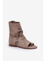 Zazoo 3437 Dámské Semišové Sandály S Hřebínkem Na Zip Beige