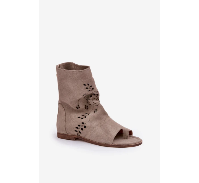 Zazoo 3437 Dámské Semišové Sandály S Hřebínkem Na Zip Beige