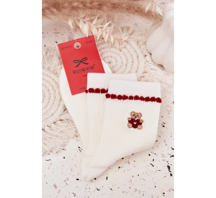 Dámské vánoční ponožky s medvídkem – bílé Dámské vánoční ponožky s medvídkem – bílé