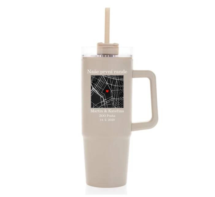 Personalizovaná termoska s průhledným víčkem s mapou