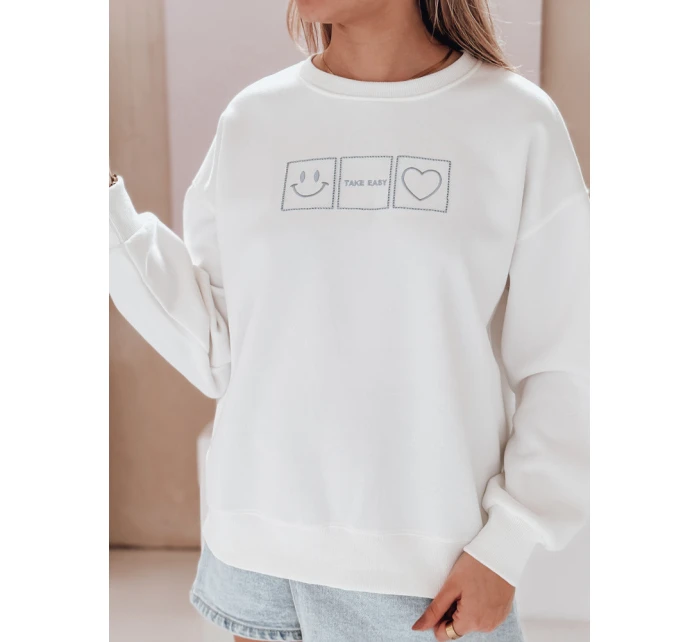 Dámská oversize mikina s výšivkou EASYJOY bílá FashionStreet BY1514