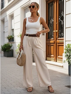 Dámské kalhoty z lyocellu se širokými nohavicemi, béžové, FashionStreet UY3068