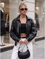 Krátká černá kožená bunda ve stylu Ramones od FashionStreet TY5844 Krátká černá kožená bunda ve stylu Ramones od FashionStreet TY5844