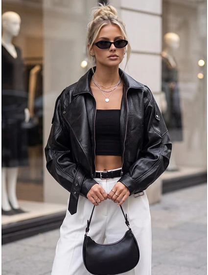 Krátká černá kožená bunda ve stylu Ramones od FashionStreet TY5844 Krátká černá kožená bunda ve stylu Ramones od FashionStreet TY5844