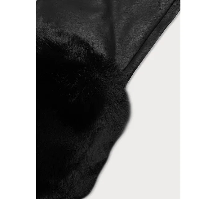 Černá bunda z eko kůže s kožešinovou podšívkou model 21247144 - J.STYLE