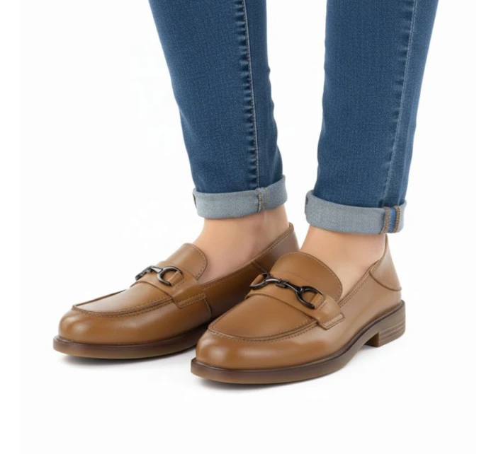 Dámské kožené mokasíny polobotky camel model 22015075 - VINCEZA Dámské kožené mokasíny polobotky camel model 22015075 - VINCEZA