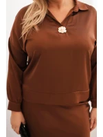 Dámský komplet Plus Size se saténovým leskem a krajkou camelový Dámský komplet Plus Size se saténovým leskem a krajkou camelový