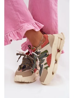 Kožené dámské tenisky na platformě model 22031852 Béžové - D&A