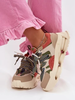 Kožené dámské tenisky na platformě model 22031852 Béžové - D&A